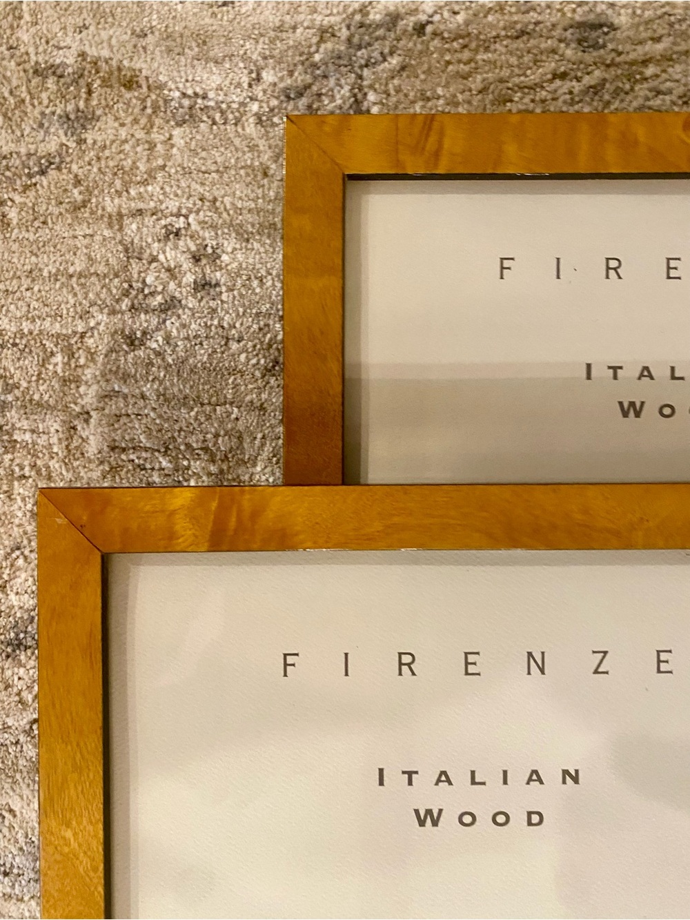 SET - 2 Italian Burled Wood and Glass Frames for  8 x 10” photos.  Pre owned.
